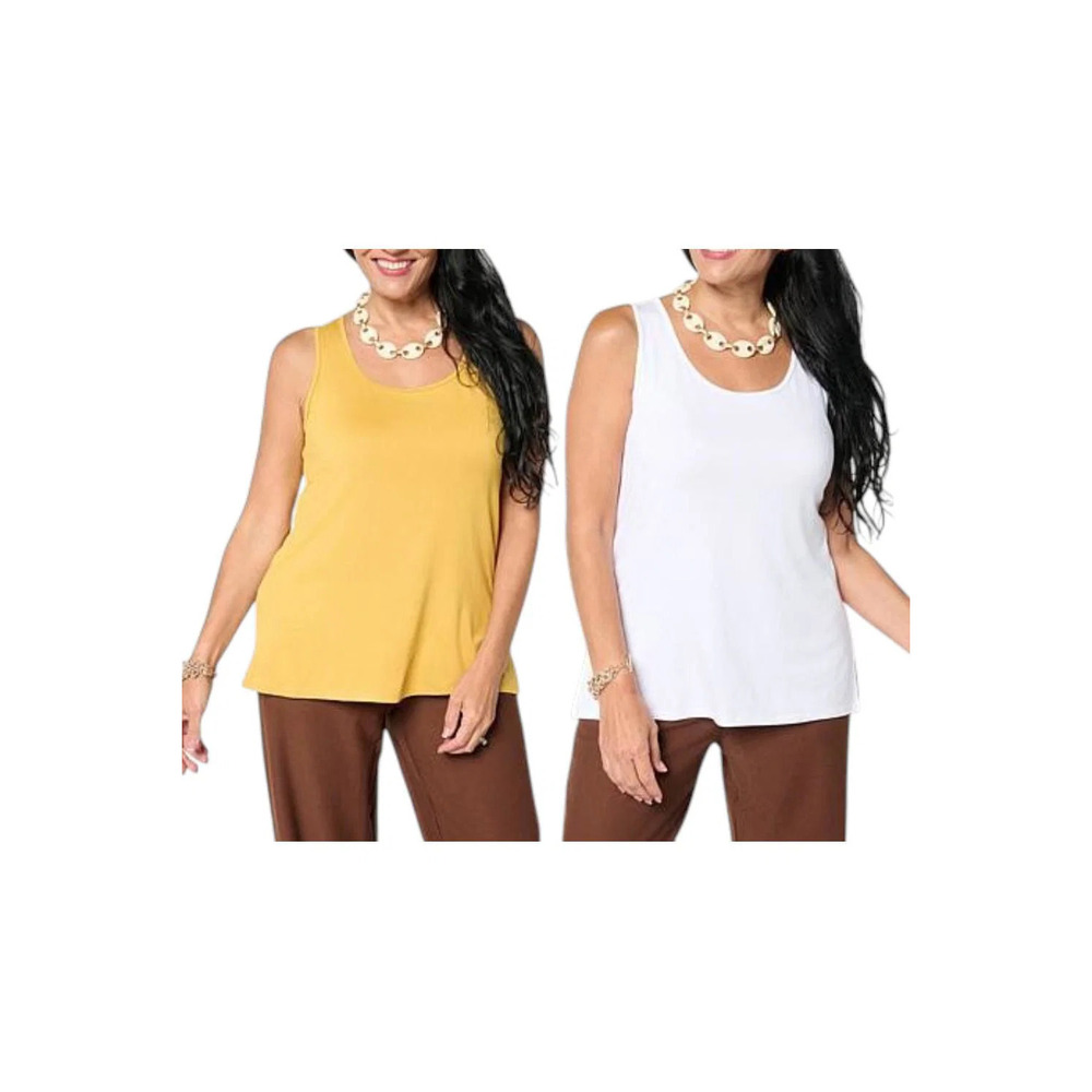 WynneLayers Women's 2pk Scoop Neck Tank Saffron/White - Regular